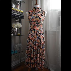 Zara Floral Mock Neck Midi Dress